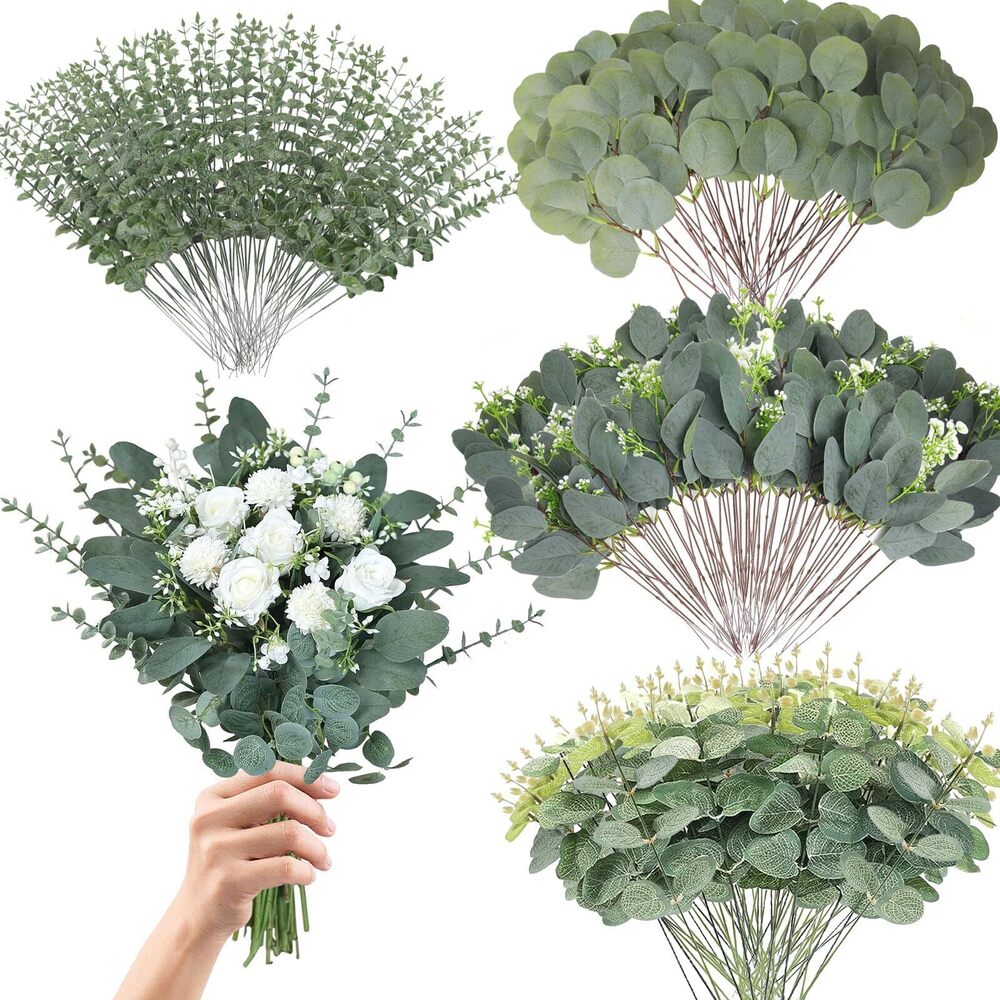 5691 Eucalyptus Leaves Stems 200 PCS, 4 Kinds Mixed Artificial Greenery